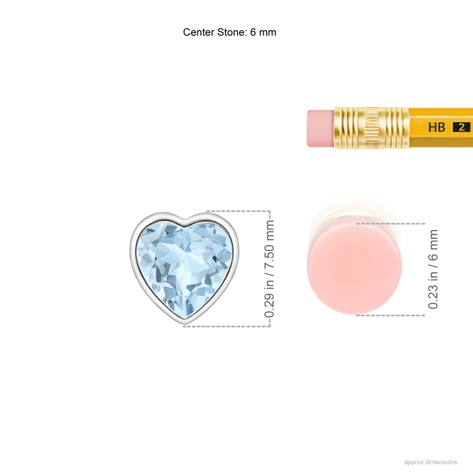 6mm AA Bezel-Set Solitaire Heart Aquamarine Pendant in White Gold ruler