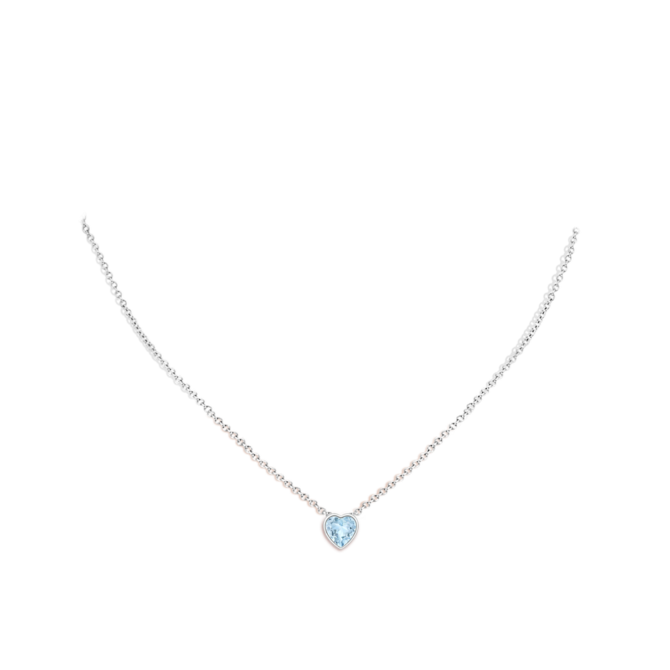 6mm AA Bezel-Set Solitaire Heart Aquamarine Pendant in White Gold body-neck