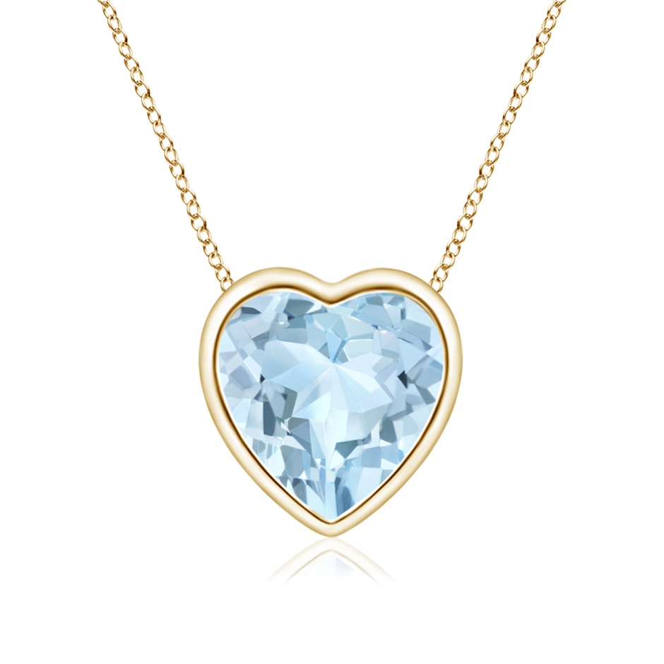 6mm AA Bezel-Set Solitaire Heart Aquamarine Pendant in Yellow Gold 