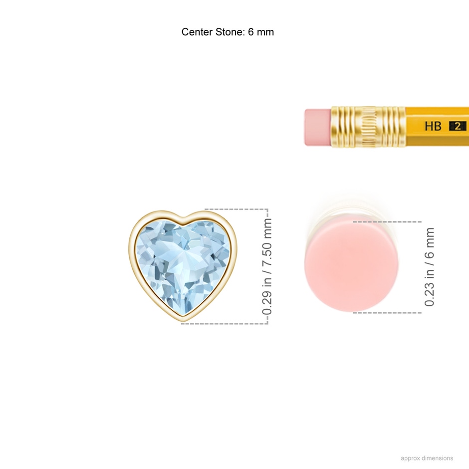 6mm AA Bezel-Set Solitaire Heart Aquamarine Pendant in Yellow Gold ruler