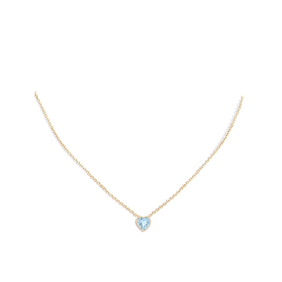 6mm AA Bezel-Set Solitaire Heart Aquamarine Pendant in Yellow Gold body-neck