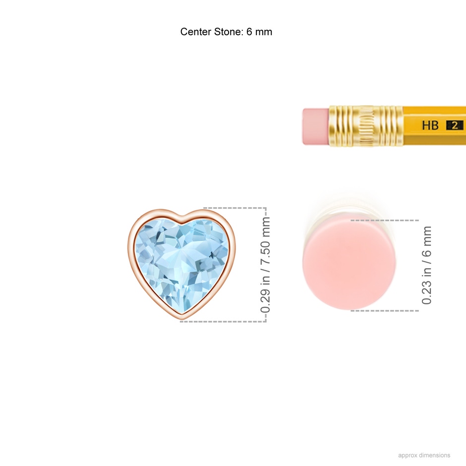 6mm AAA Bezel-Set Solitaire Heart Aquamarine Pendant in Rose Gold ruler