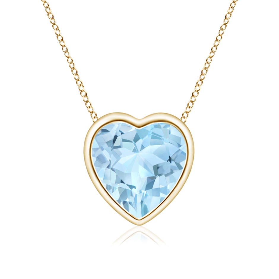 6mm AAA Bezel-Set Solitaire Heart Aquamarine Pendant in Yellow Gold 