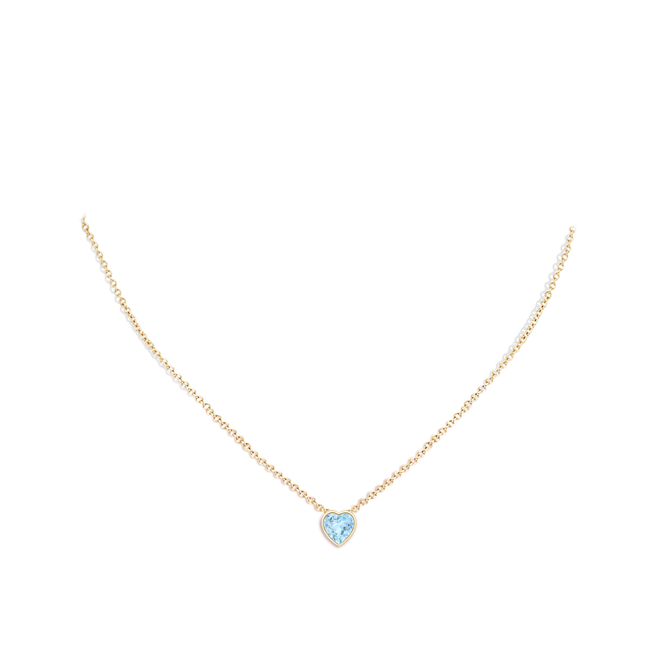 6mm AAA Bezel-Set Solitaire Heart Aquamarine Pendant in Yellow Gold body-neck
