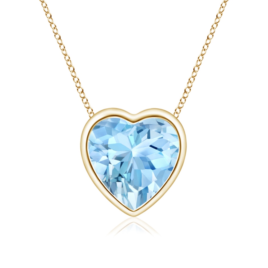 6mm AAAA Bezel-Set Solitaire Heart Aquamarine Pendant in Yellow Gold 