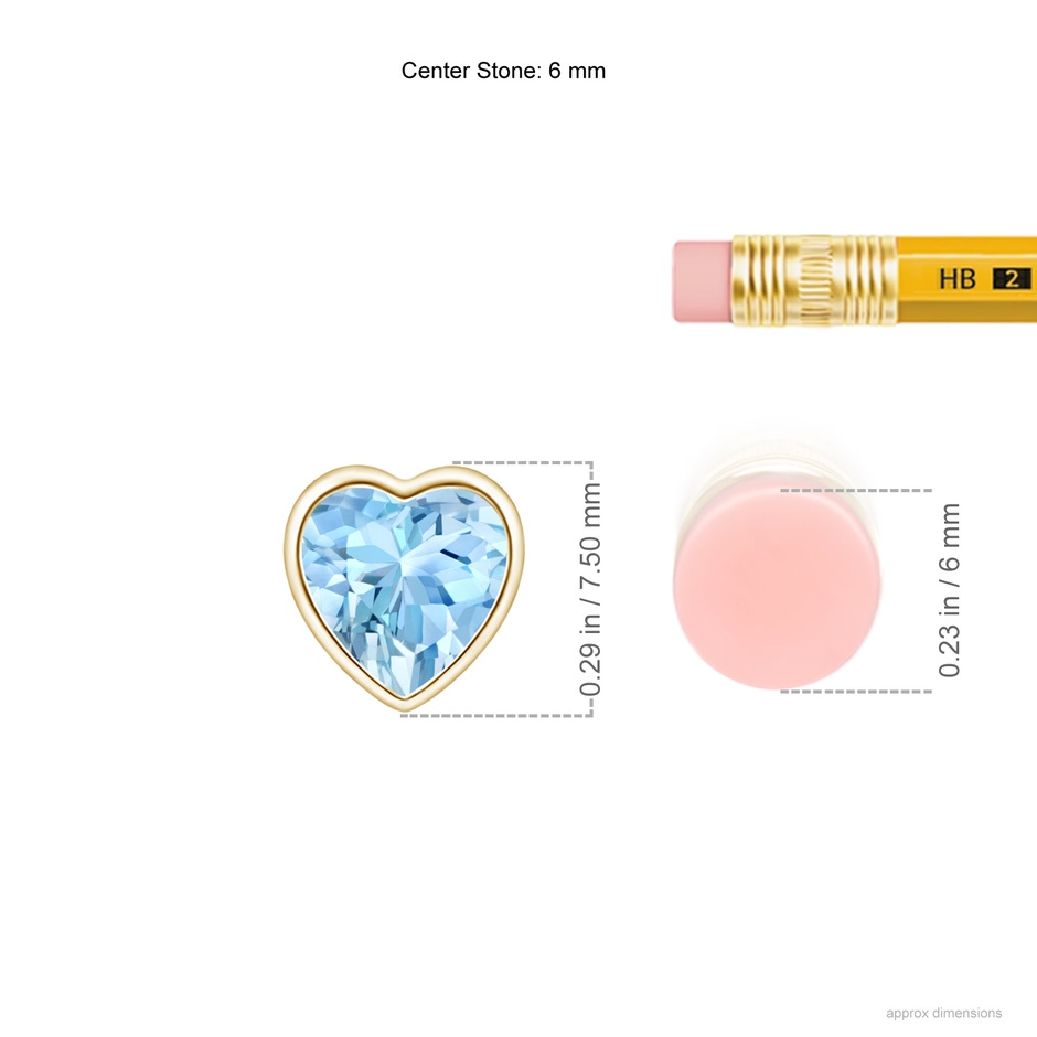 6mm AAAA Bezel-Set Solitaire Heart Aquamarine Pendant in Yellow Gold ruler
