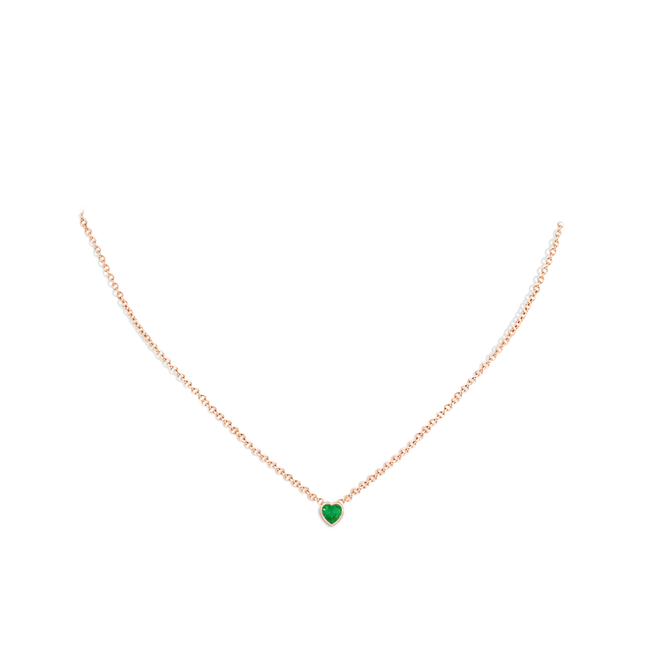 4mm AA Bezel-Set Solitaire Heart Emerald Pendant in Rose Gold body-neck