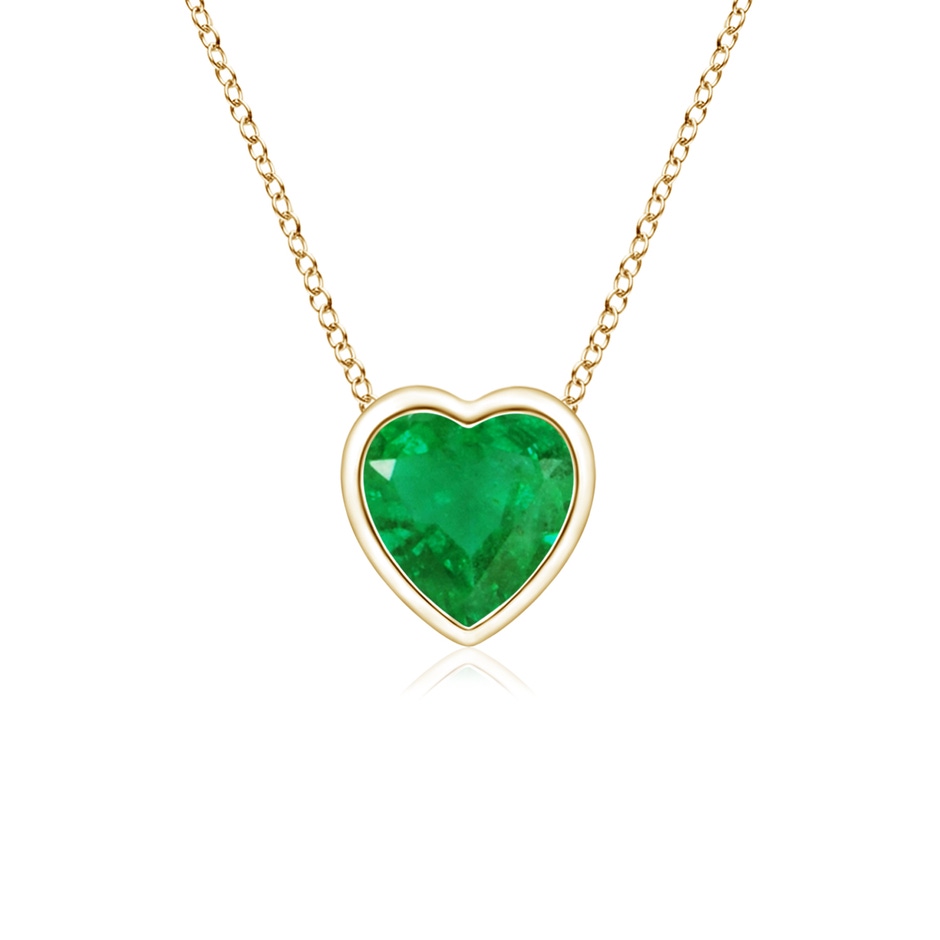 4mm AA Bezel-Set Solitaire Heart Emerald Pendant in Yellow Gold 