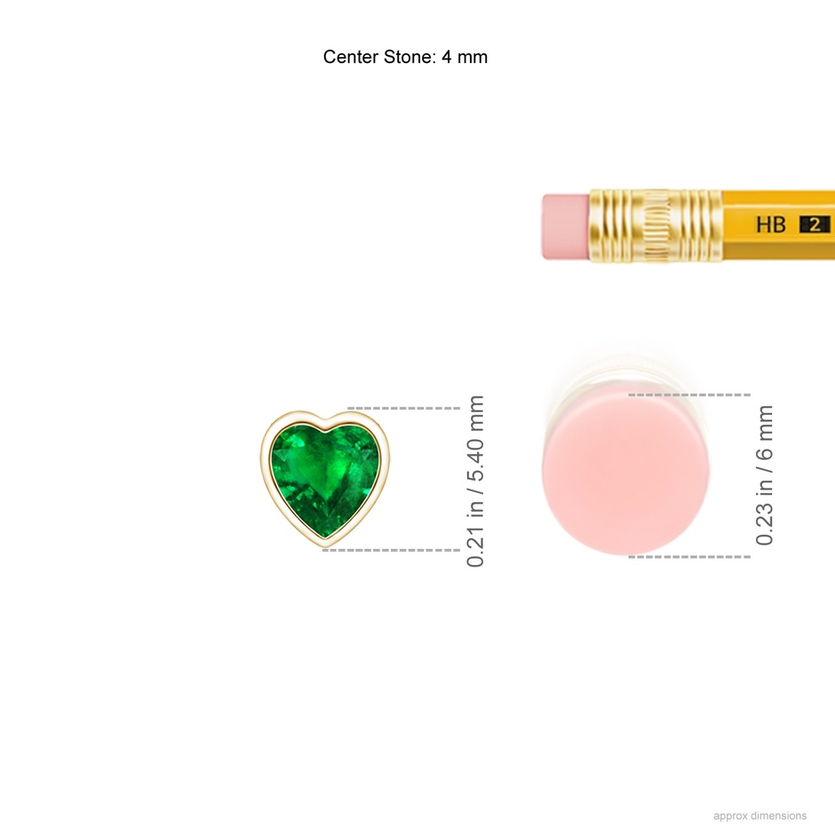 4mm AAAA Bezel-Set Solitaire Heart Emerald Pendant in Yellow Gold ruler