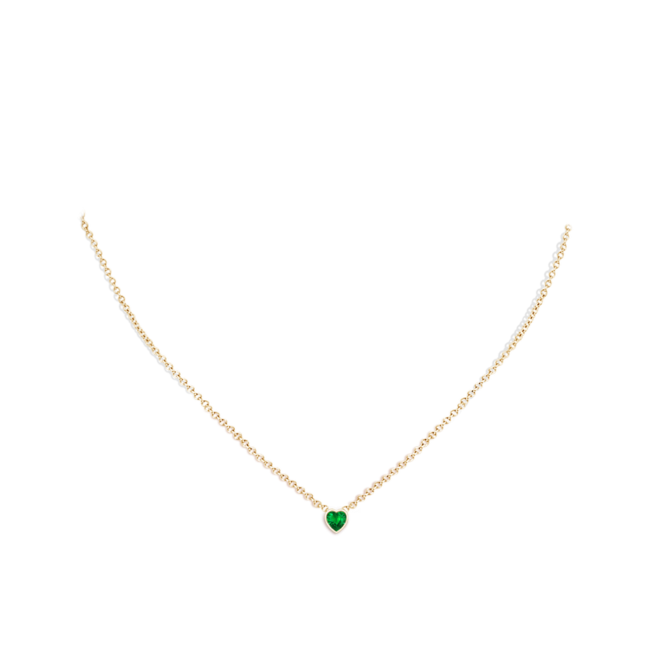 4mm AAAA Bezel-Set Solitaire Heart Emerald Pendant in Yellow Gold body-neck