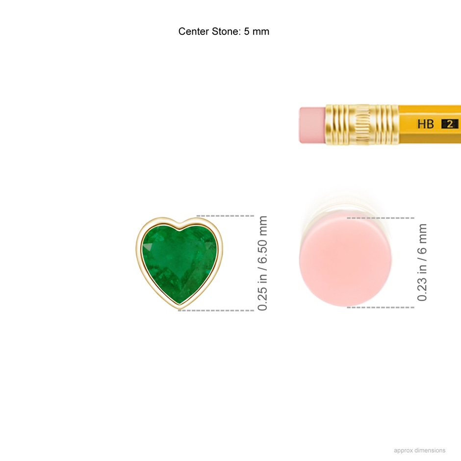 5mm A Bezel-Set Solitaire Heart Emerald Pendant in Yellow Gold ruler