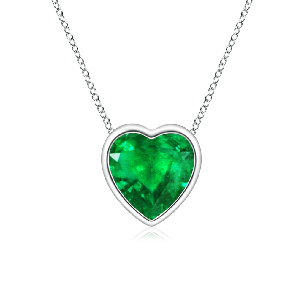 5mm AAA Bezel-Set Solitaire Heart Emerald Pendant in 10K White Gold