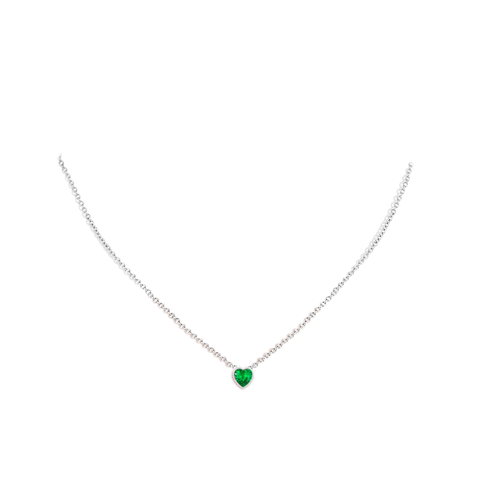 5mm AAA Bezel-Set Solitaire Heart Emerald Pendant in 10K White Gold body-neck