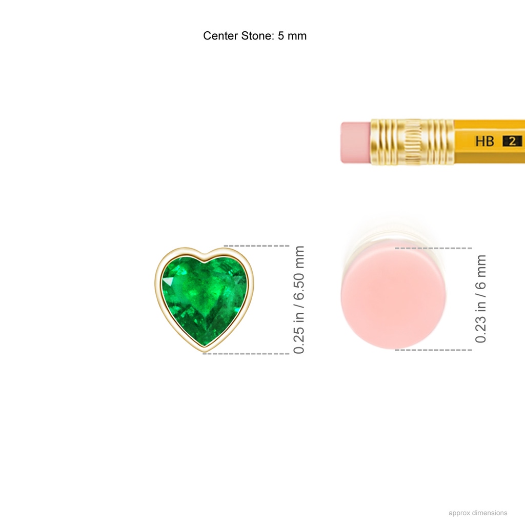5mm AAA Bezel-Set Solitaire Heart Emerald Pendant in Yellow Gold Ruler