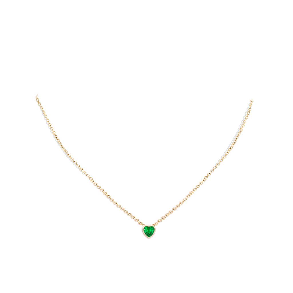 5mm AAA Bezel-Set Solitaire Heart Emerald Pendant in Yellow Gold Body-Neck