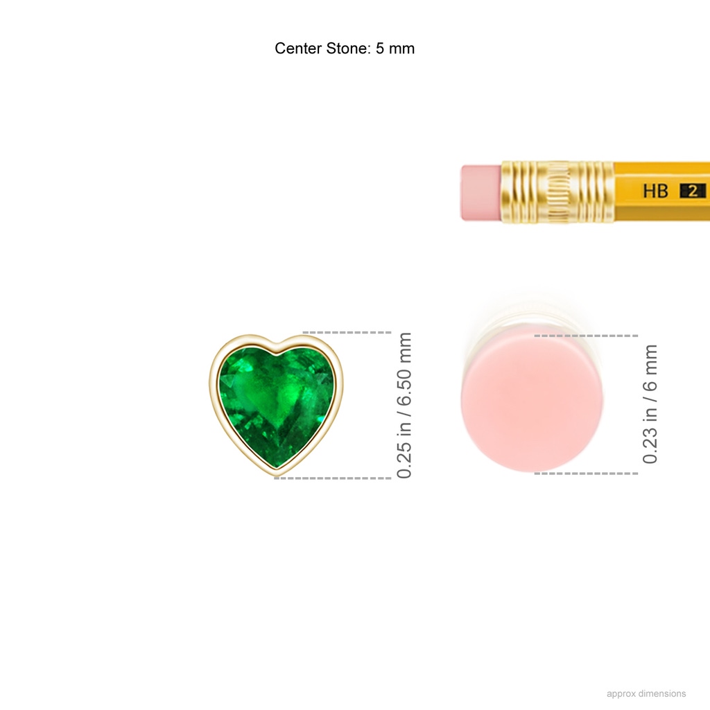 5mm AAAA Bezel-Set Solitaire Heart Emerald Pendant in Yellow Gold Ruler