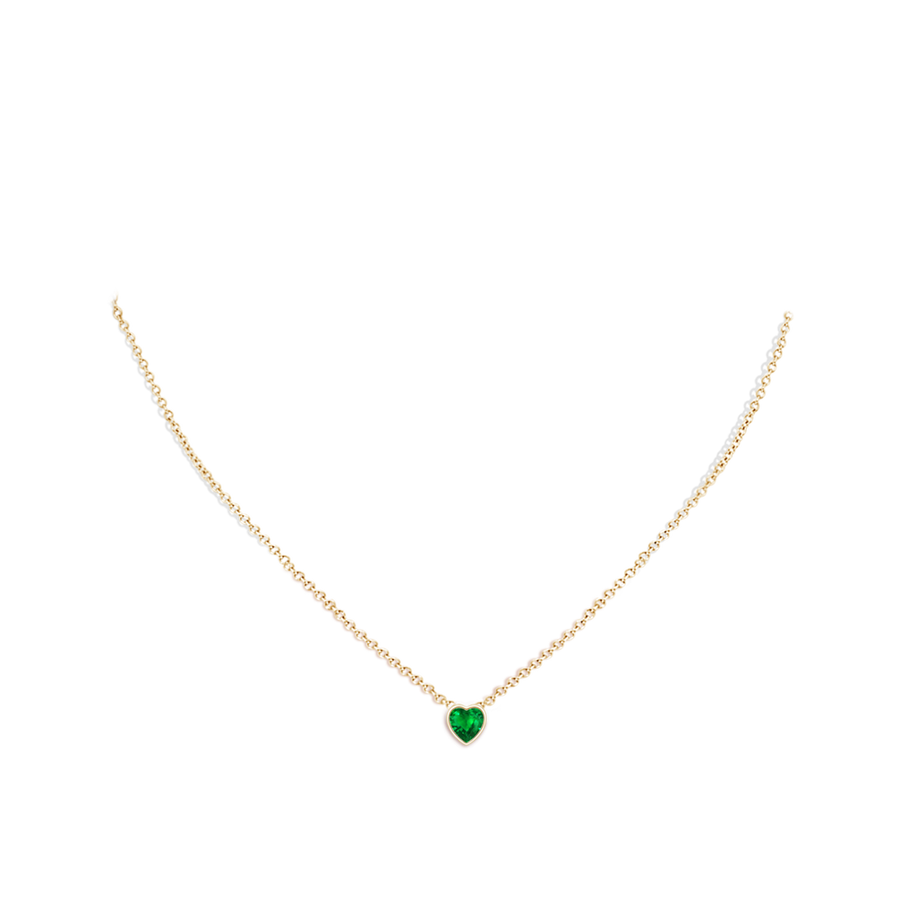 5mm AAAA Bezel-Set Solitaire Heart Emerald Pendant in Yellow Gold Body-Neck