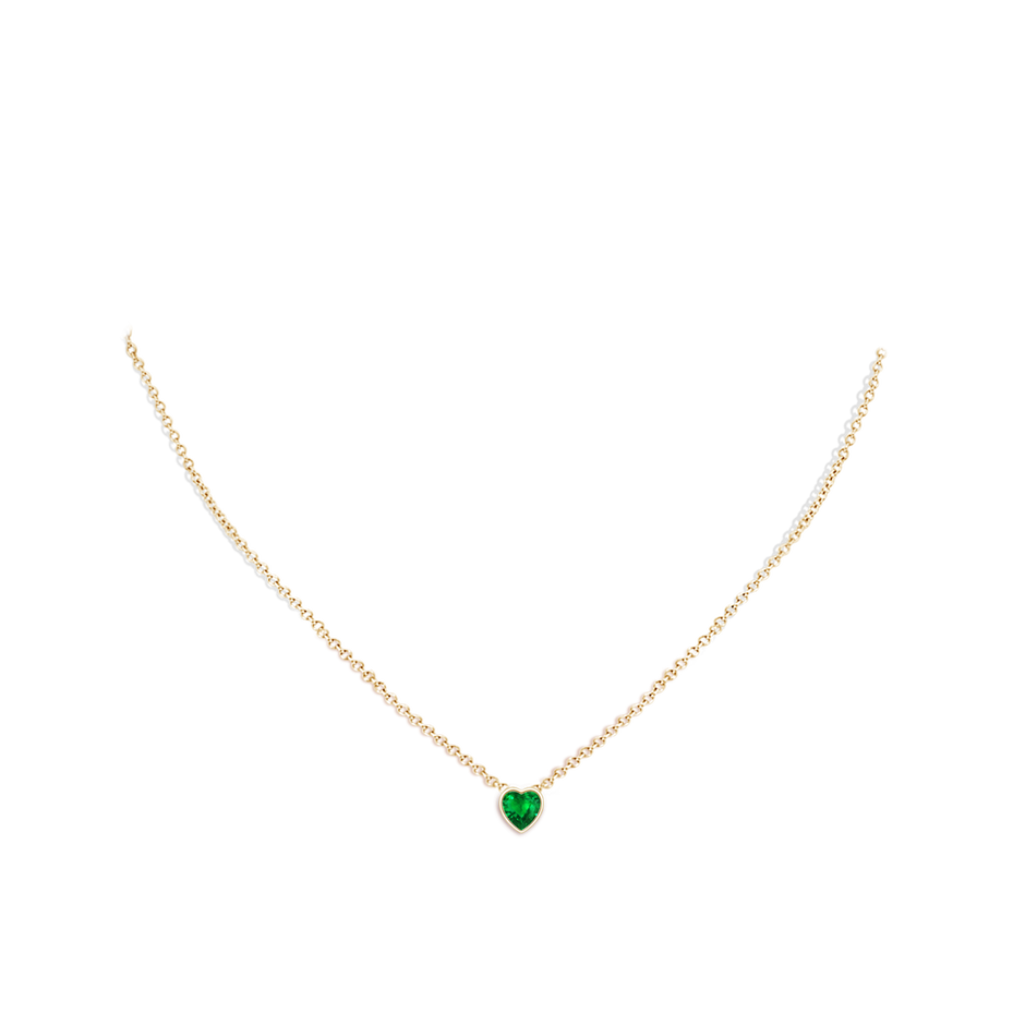 5mm AAAA Bezel-Set Solitaire Heart Emerald Pendant in Yellow Gold body-neck