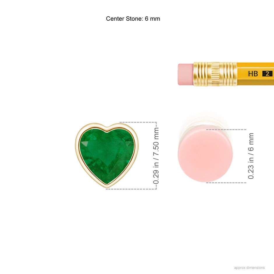 6mm A Bezel-Set Solitaire Heart Emerald Pendant in Yellow Gold ruler