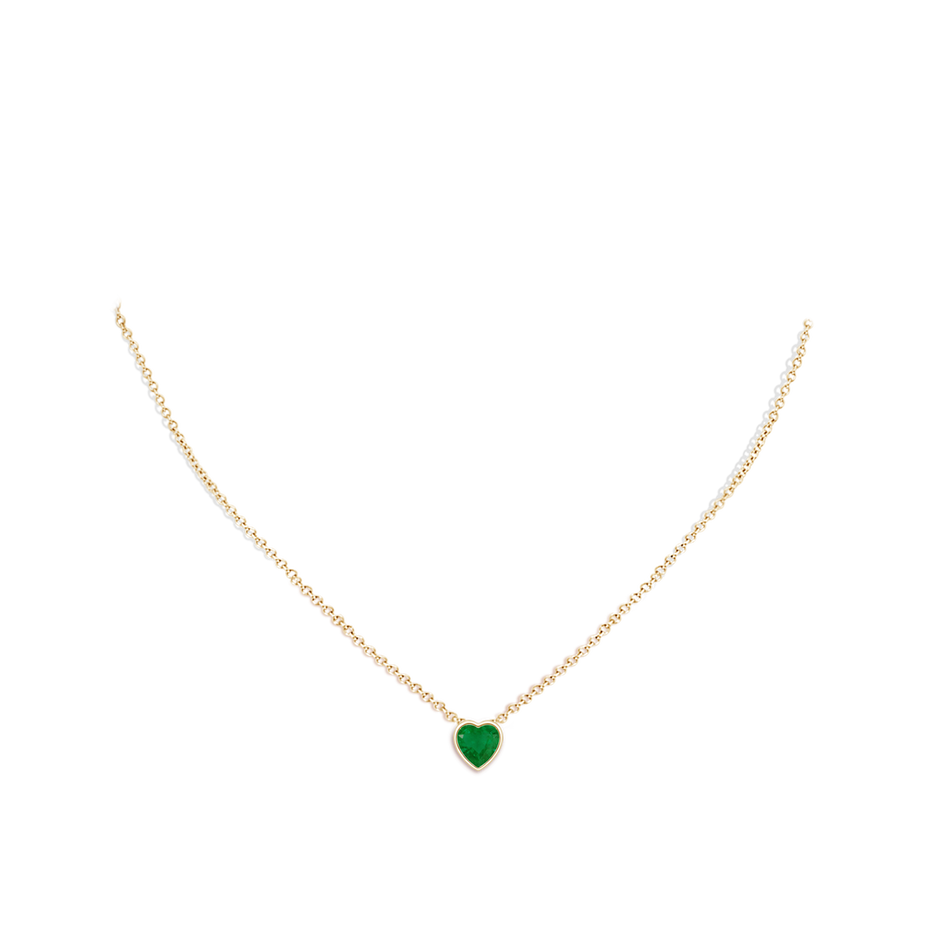 6mm A Bezel-Set Solitaire Heart Emerald Pendant in Yellow Gold body-neck