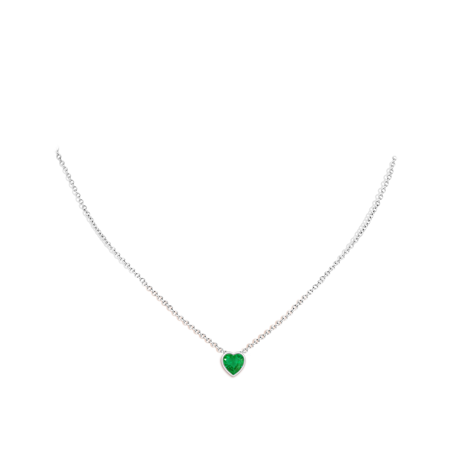 6mm AA Bezel-Set Solitaire Heart Emerald Pendant in P950 Platinum body-neck