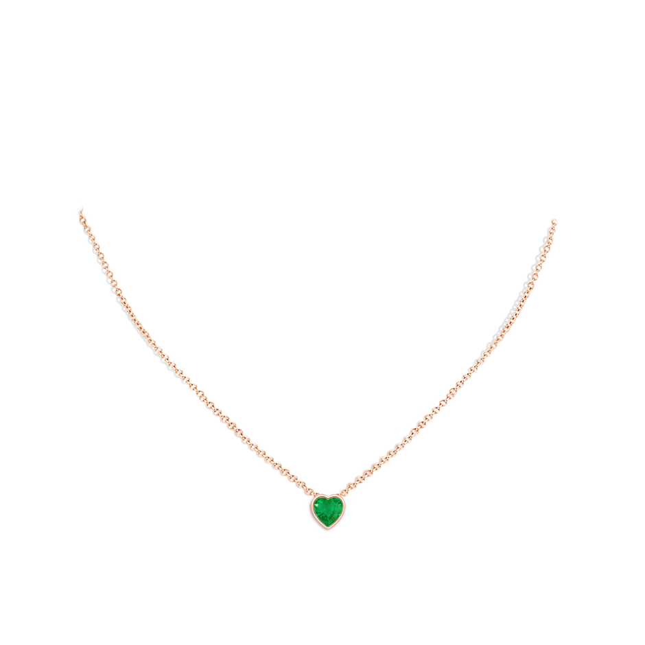 6mm AA Bezel-Set Solitaire Heart Emerald Pendant in Rose Gold body-neck