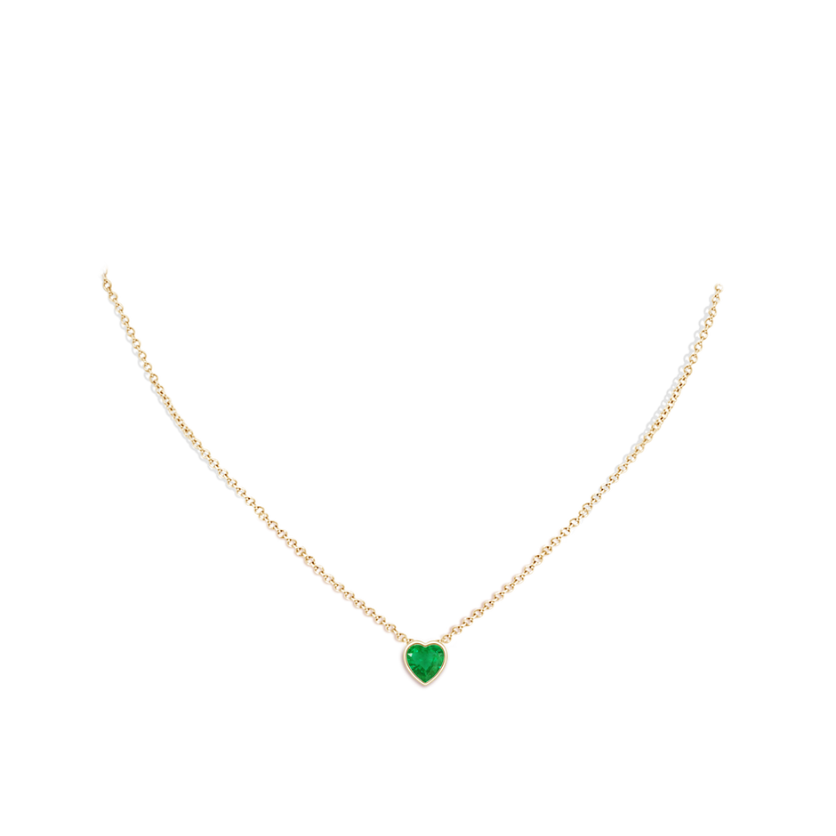 6mm AA Bezel-Set Solitaire Heart Emerald Pendant in Yellow Gold body-neck