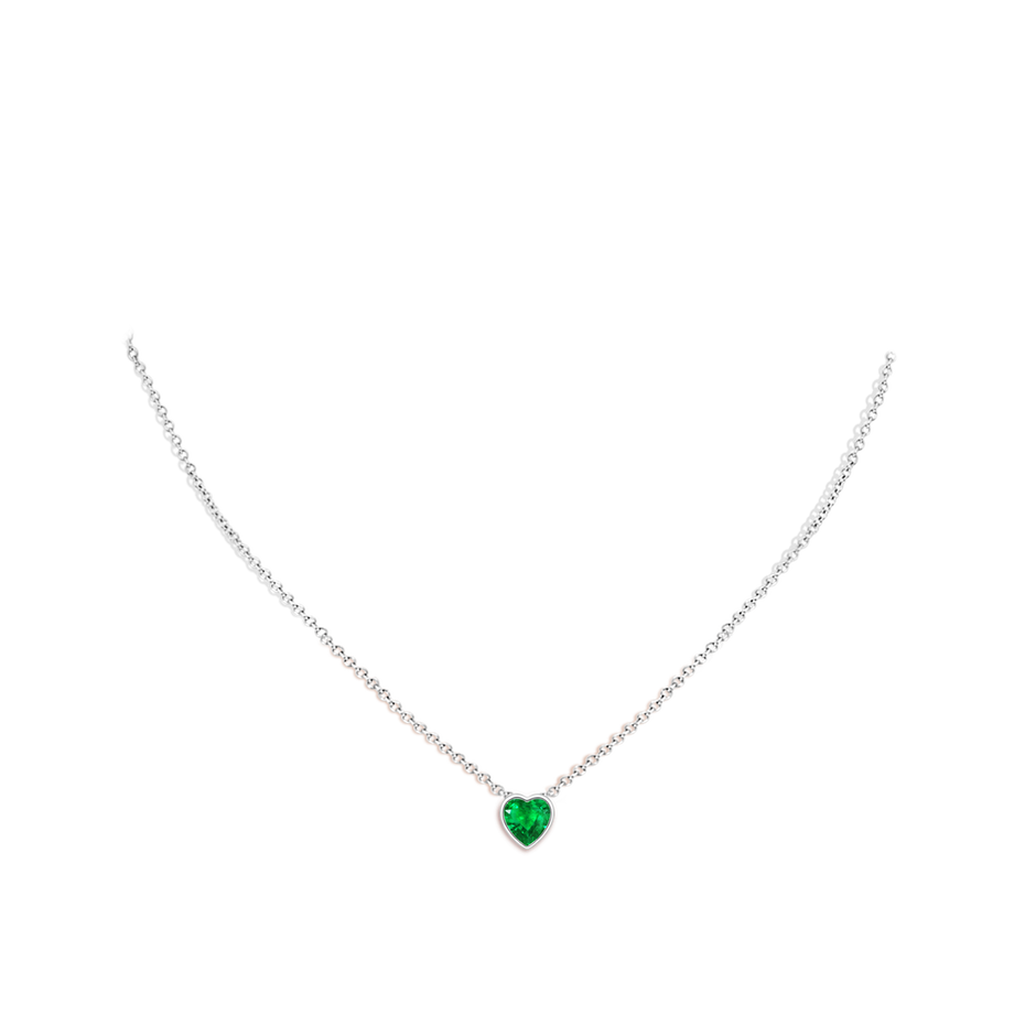 6mm AAA Bezel-Set Solitaire Heart Emerald Pendant in P950 Platinum body-neck