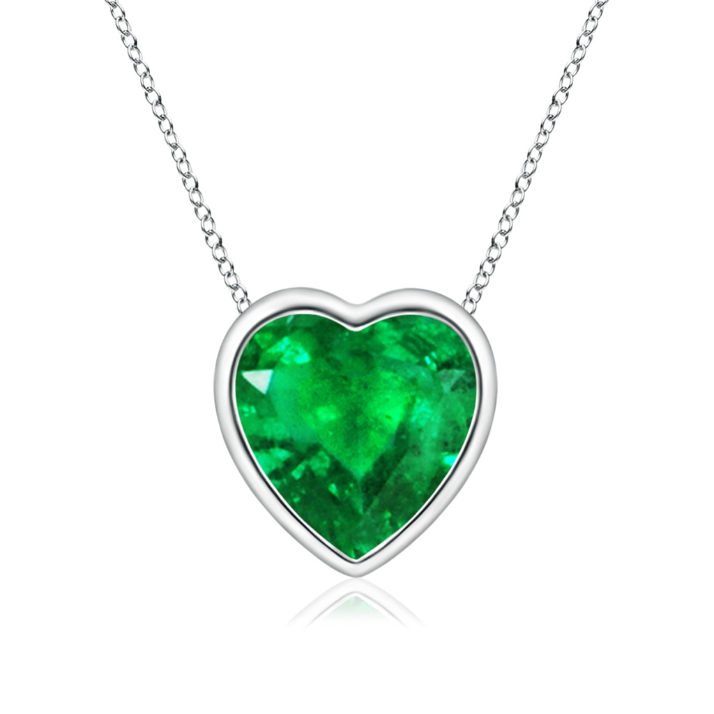6mm AAA Bezel-Set Solitaire Heart Emerald Pendant in White Gold