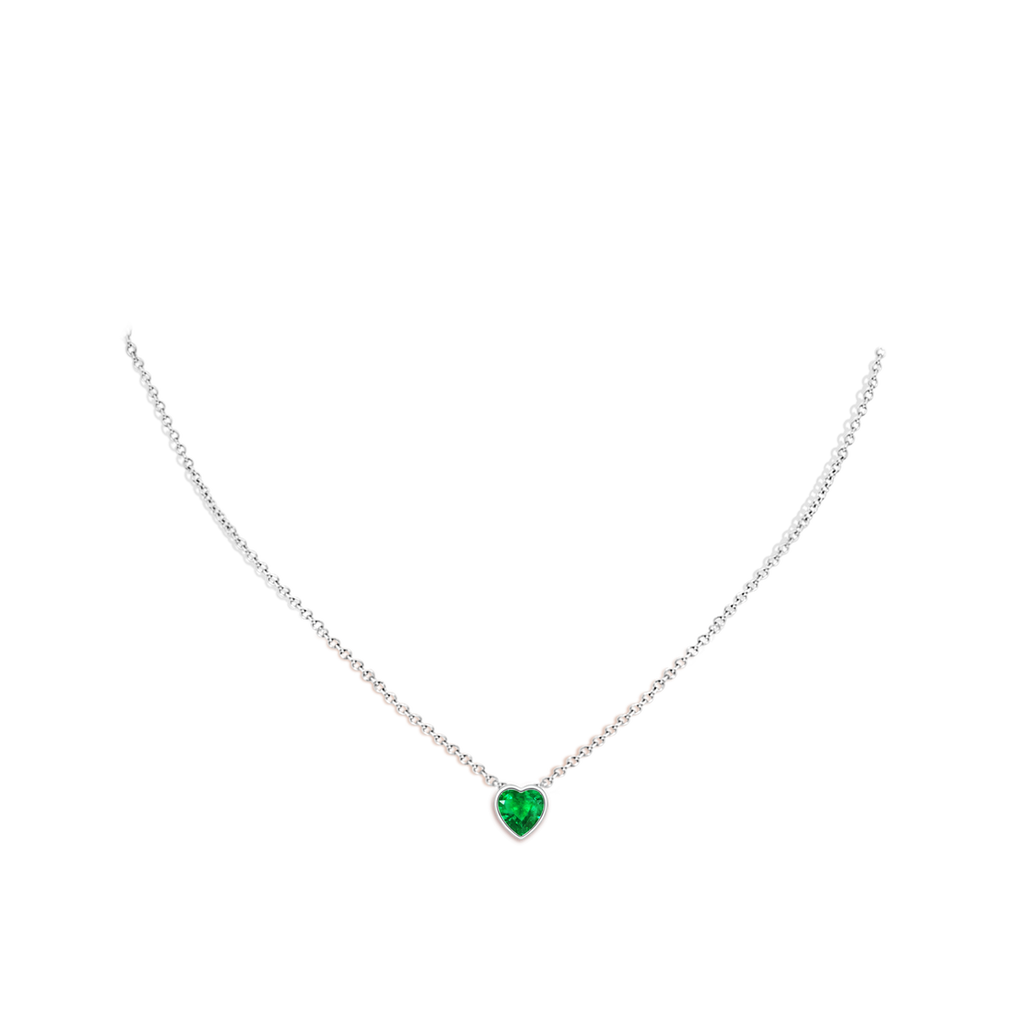 6mm AAA Bezel-Set Solitaire Heart Emerald Pendant in White Gold Body-Neck