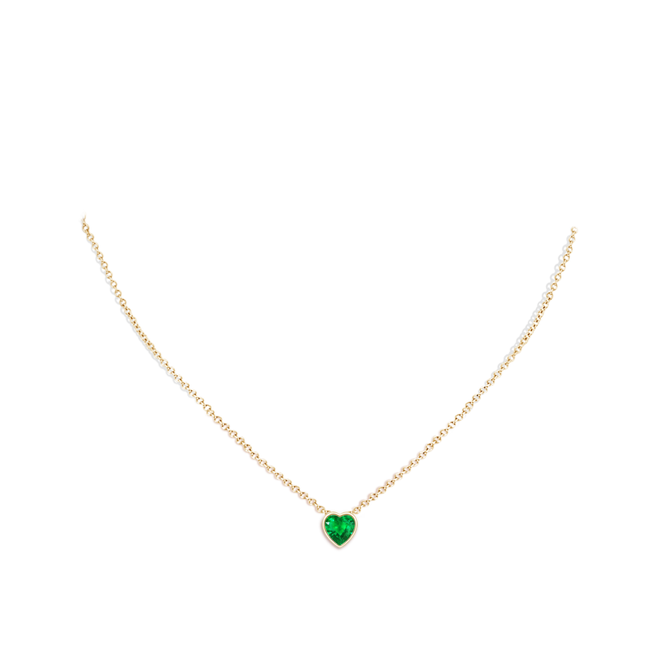 6mm AAA Bezel-Set Solitaire Heart Emerald Pendant in Yellow Gold body-neck