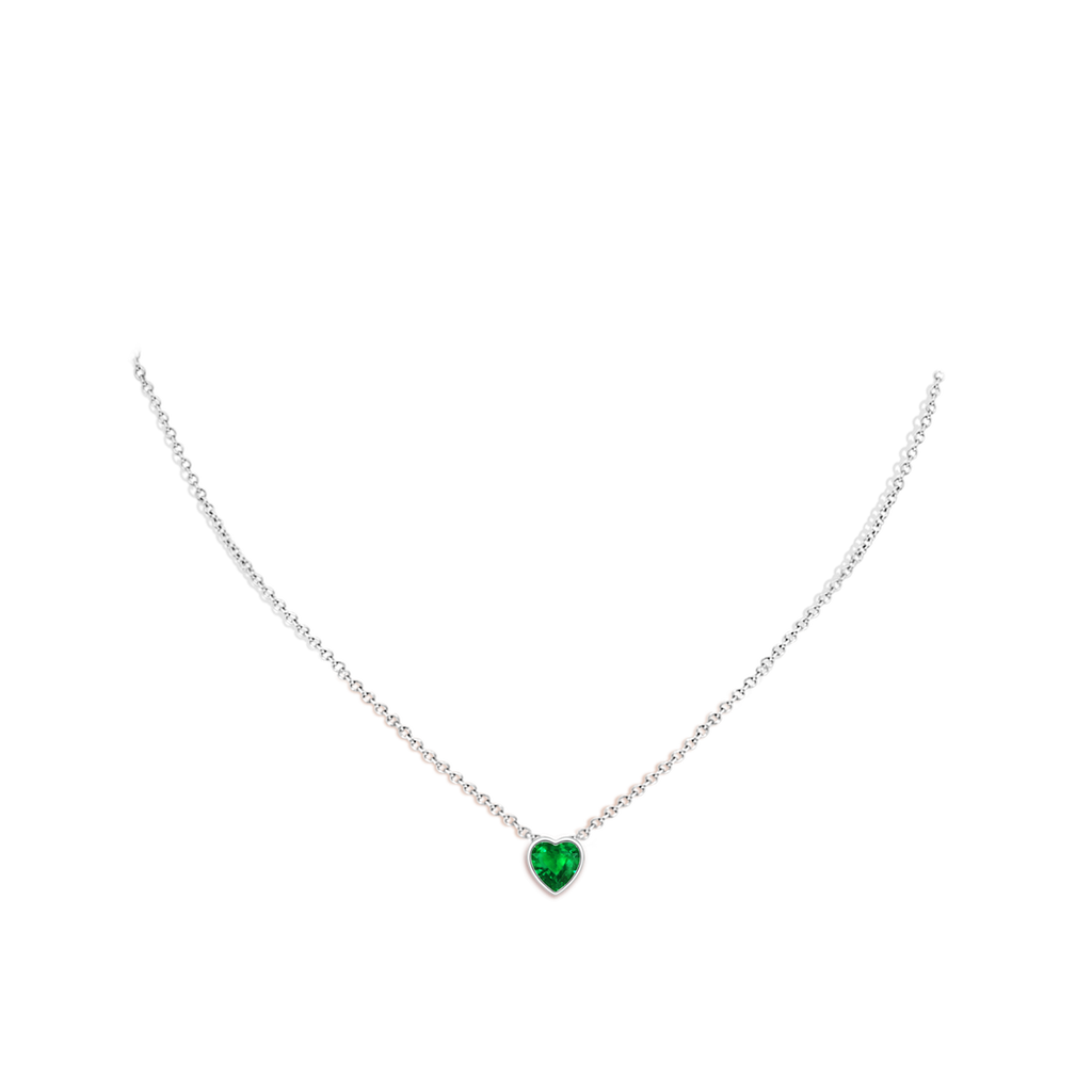 6mm AAAA Bezel-Set Solitaire Heart Emerald Pendant in P950 Platinum Body-Neck