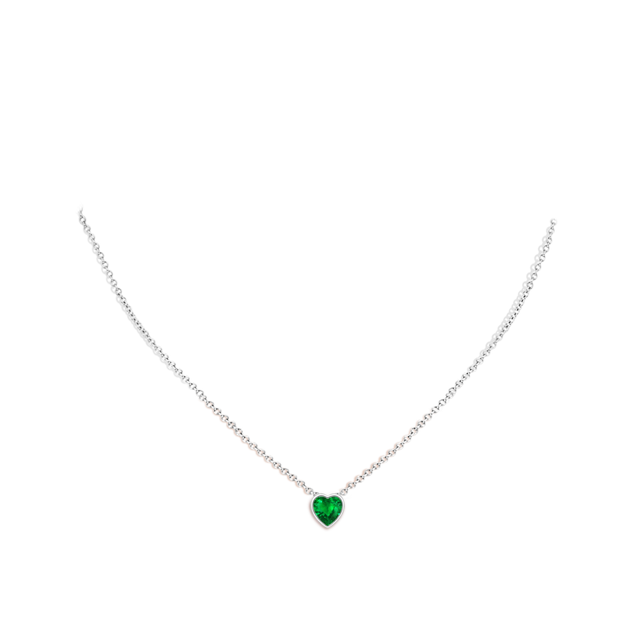 6mm AAAA Bezel-Set Solitaire Heart Emerald Pendant in P950 Platinum body-neck