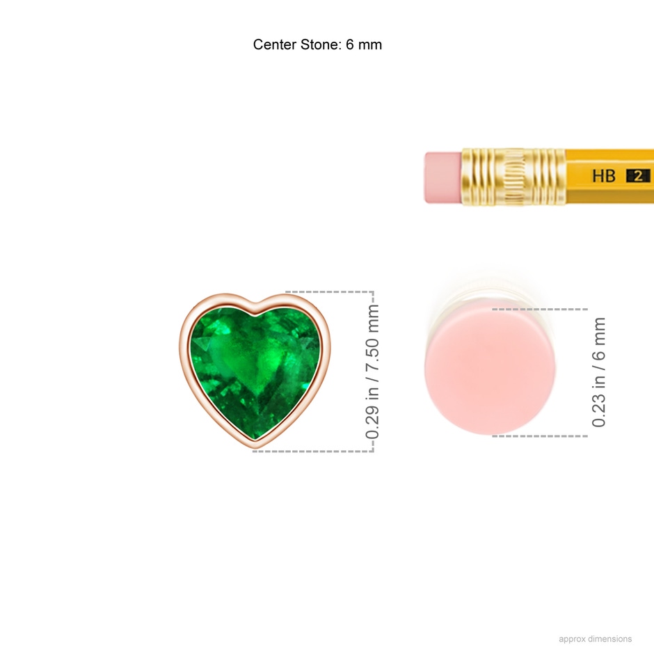 6mm AAAA Bezel-Set Solitaire Heart Emerald Pendant in Rose Gold ruler