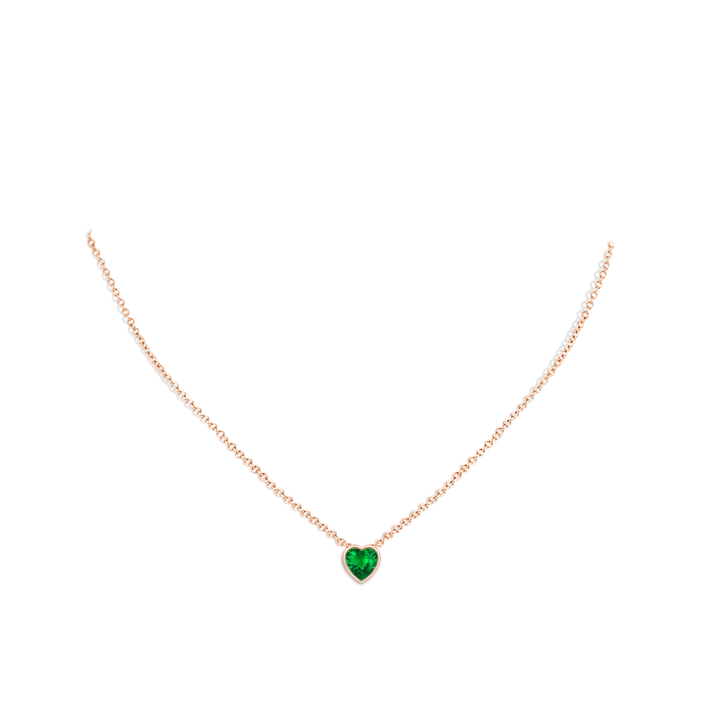 6mm AAAA Bezel-Set Solitaire Heart Emerald Pendant in Rose Gold Body-Neck