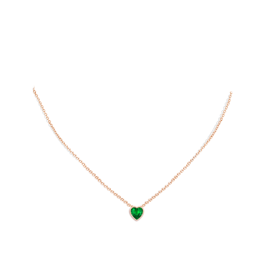 6mm AAAA Bezel-Set Solitaire Heart Emerald Pendant in Rose Gold body-neck