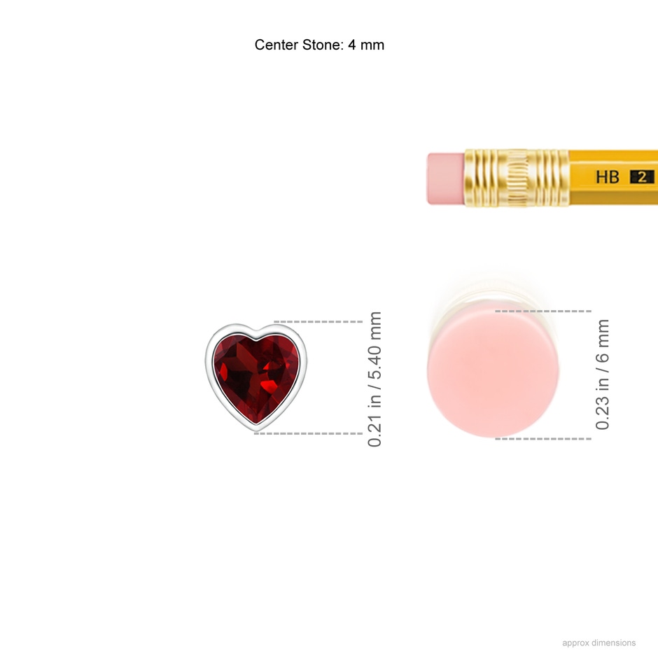 4mm AAA Bezel-Set Solitaire Heart Garnet Pendant in White Gold ruler
