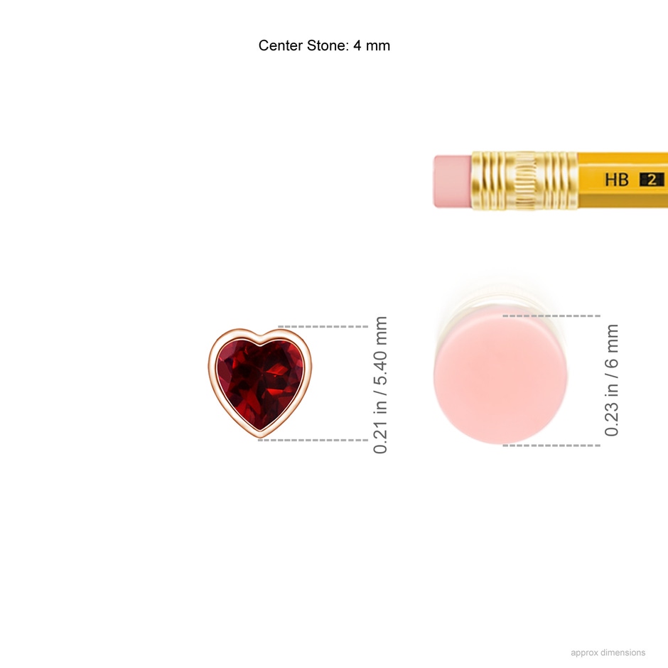 4mm AAAA Bezel-Set Solitaire Heart Garnet Pendant in Rose Gold ruler