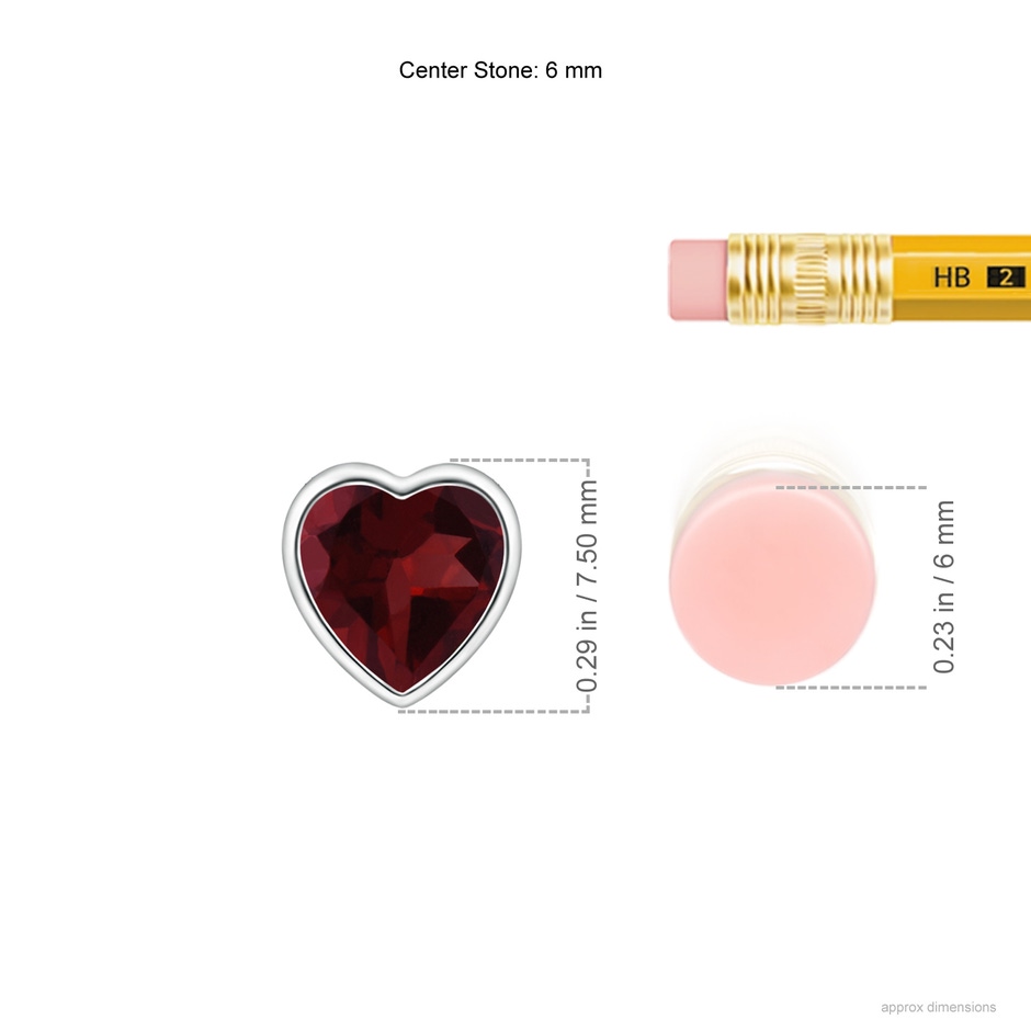 6mm A Bezel-Set Solitaire Heart Garnet Pendant in White Gold ruler