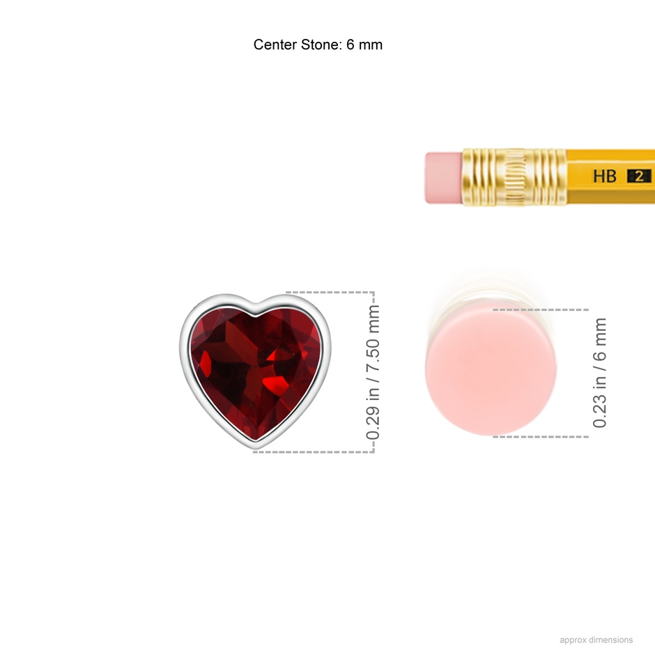6mm AAA Bezel-Set Solitaire Heart Garnet Pendant in White Gold ruler