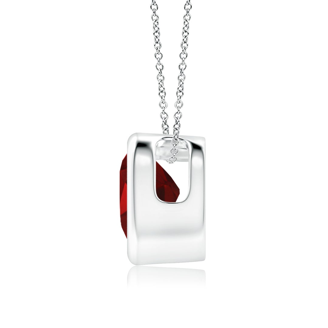 6mm AAAA Bezel-Set Solitaire Heart Garnet Pendant in White Gold - side 2