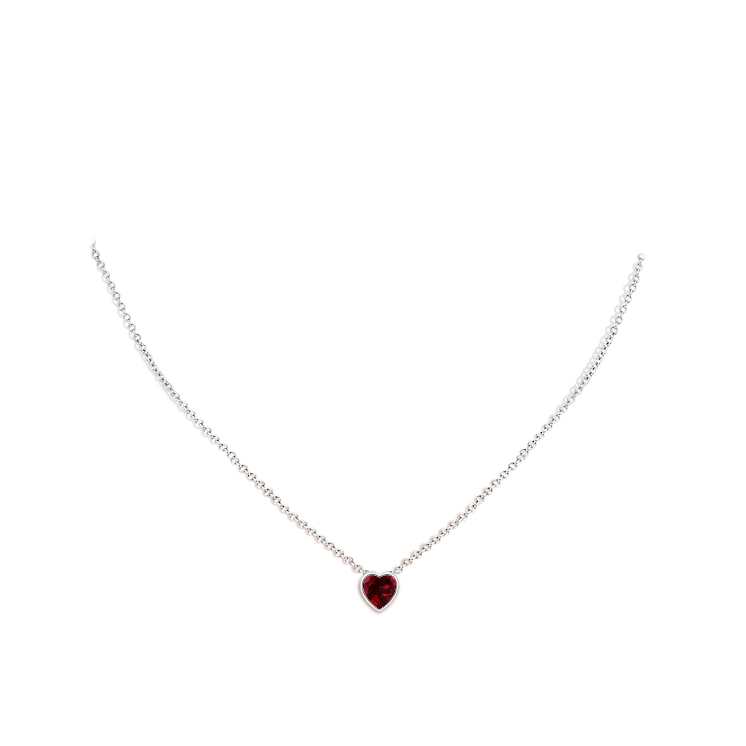 6mm AAAA Bezel-Set Solitaire Heart Garnet Pendant in White Gold - body_neck