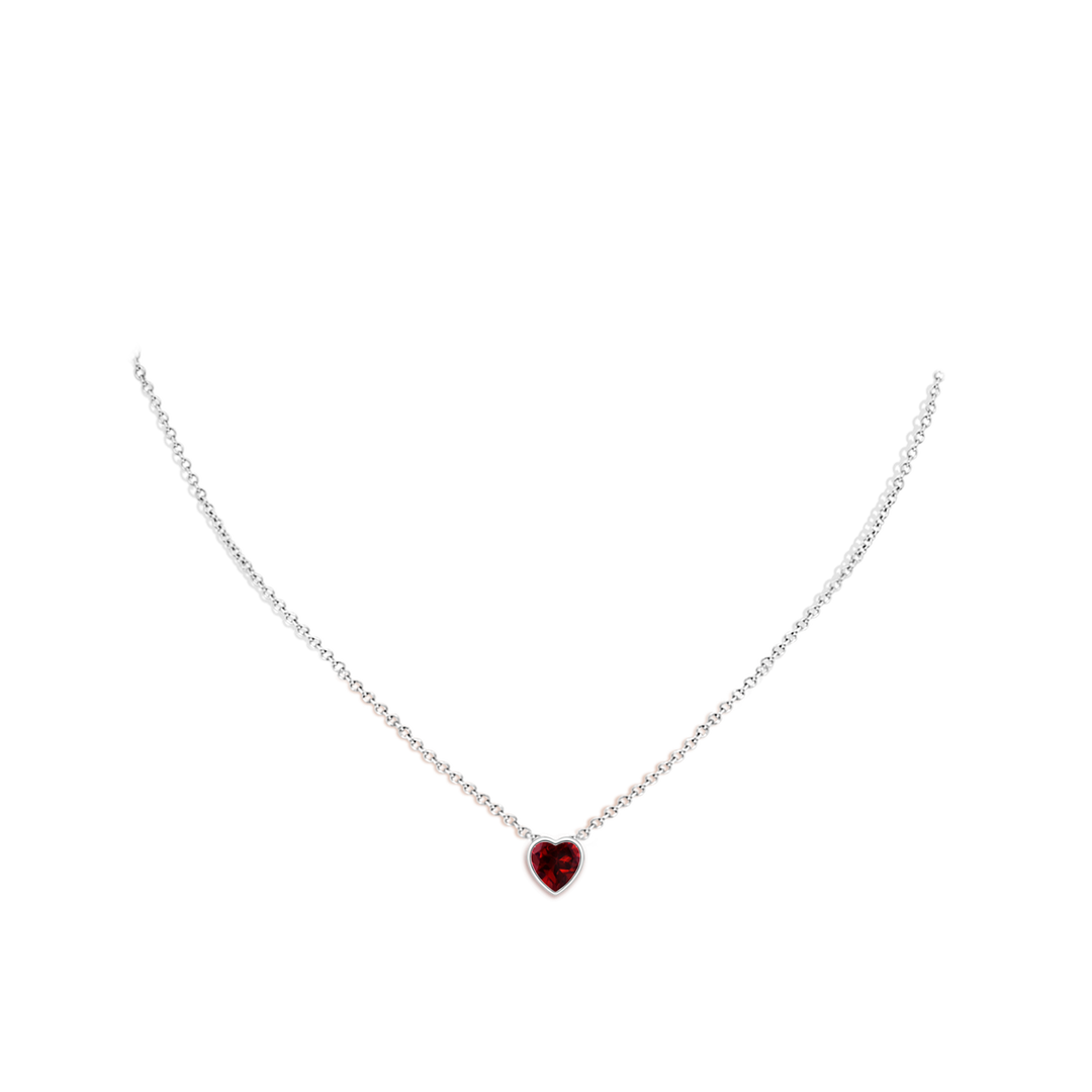 6mm AAAA Bezel-Set Solitaire Heart Garnet Pendant in White Gold - body_neck