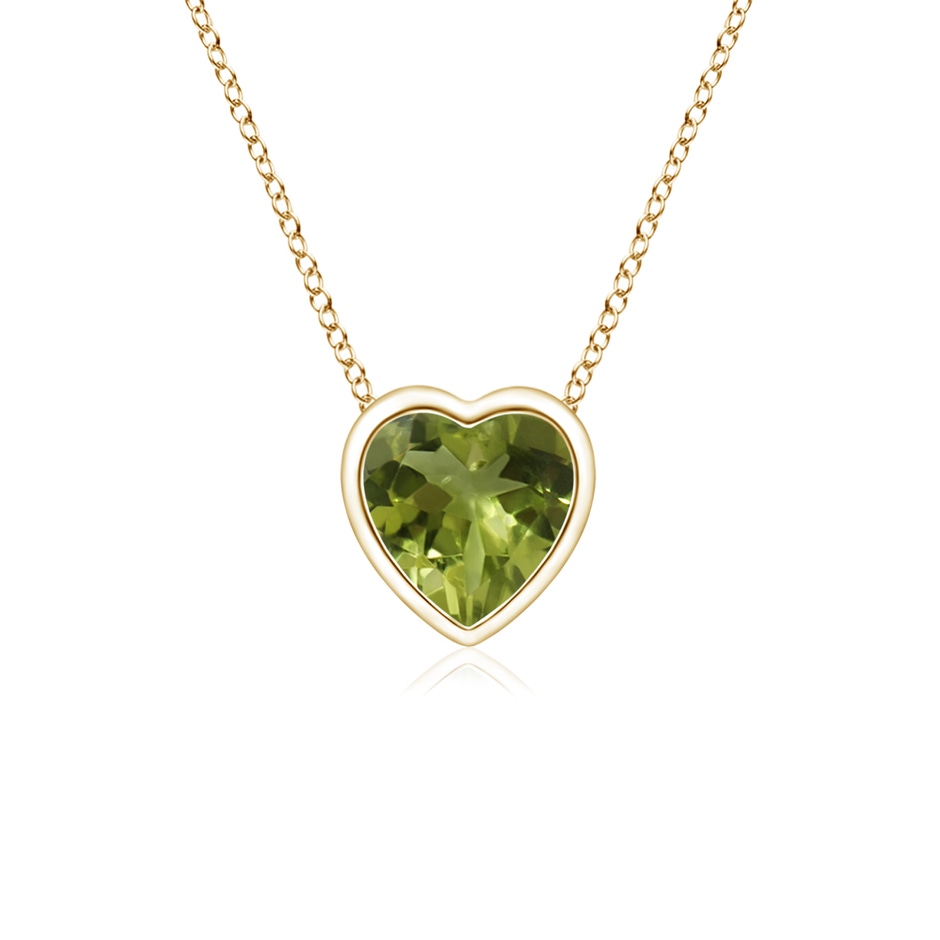 4mm A Bezel-Set Solitaire Heart Peridot Pendant in Yellow Gold 