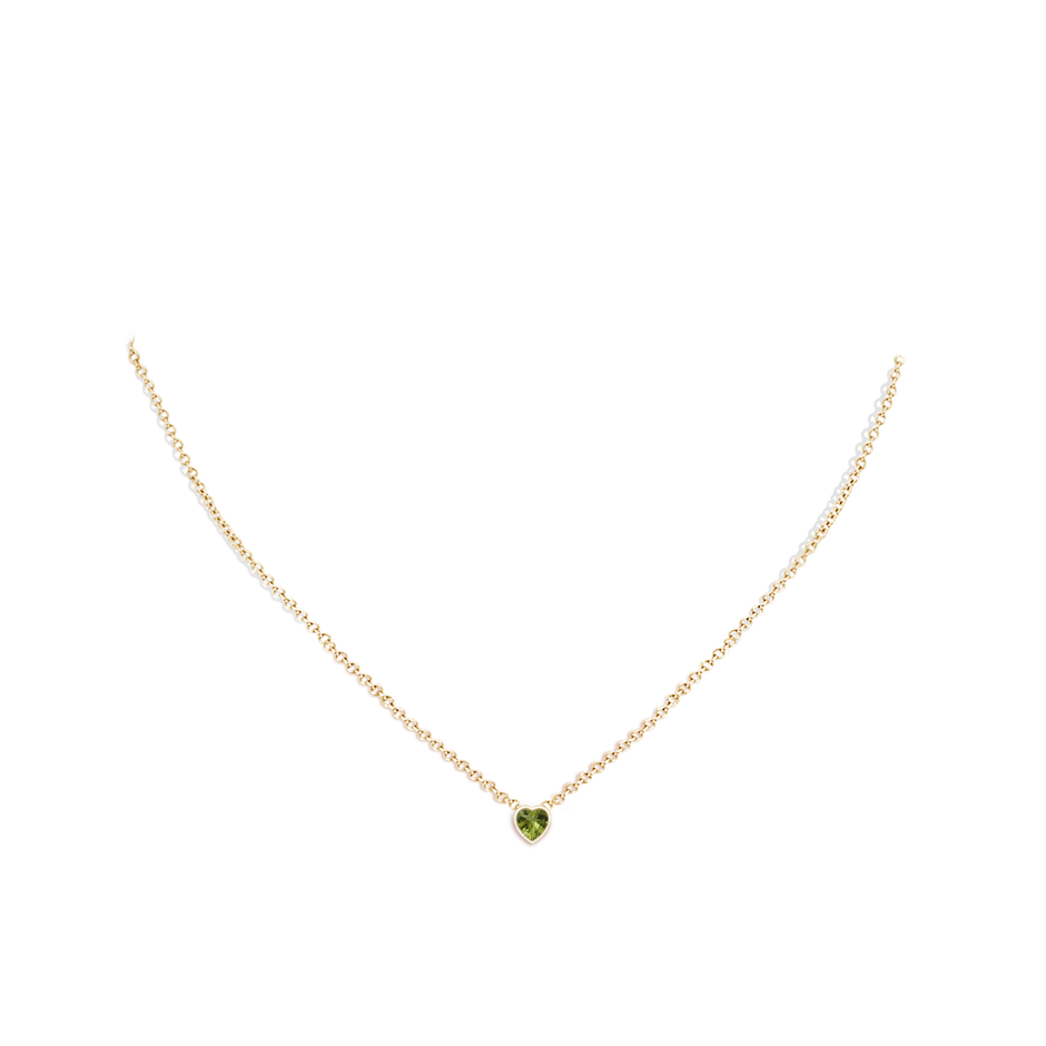 4mm A Bezel-Set Solitaire Heart Peridot Pendant in Yellow Gold body-neck