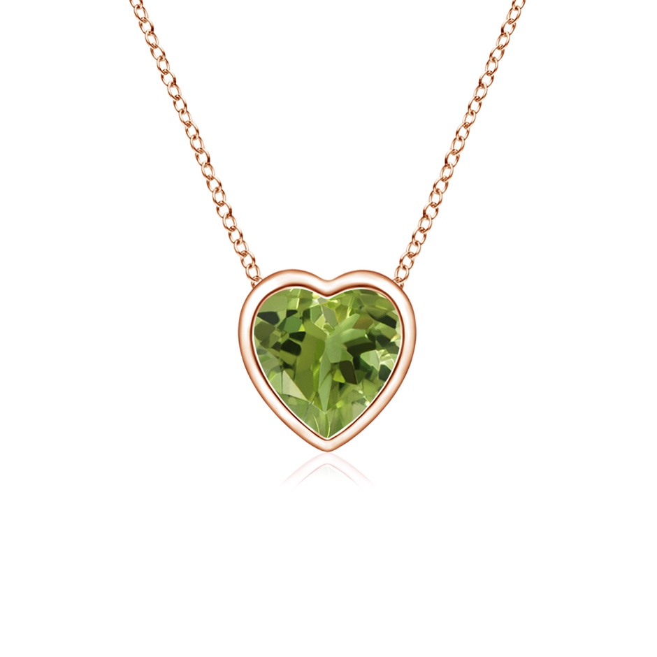 4mm AA Bezel-Set Solitaire Heart Peridot Pendant in Rose Gold 