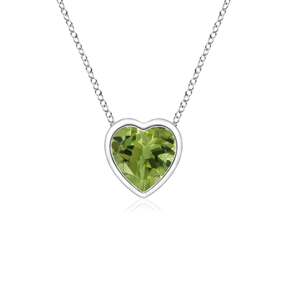 4mm AA Bezel-Set Solitaire Heart Peridot Pendant in White Gold 