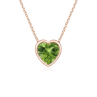 4mm AAA Bezel-Set Solitaire Heart Peridot Pendant in 9K Rose Gold
