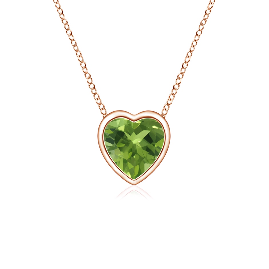 4mm AAA Bezel-Set Solitaire Heart Peridot Pendant in 9K Rose Gold 