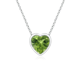 4mm AAA Bezel-Set Solitaire Heart Peridot Pendant in White Gold